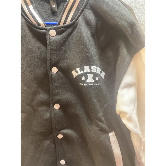 VARSITY Jacket M Black Alaska CUTE Criminal BEAR Arrested Logo Back Streetwear - Picture 3 of 7